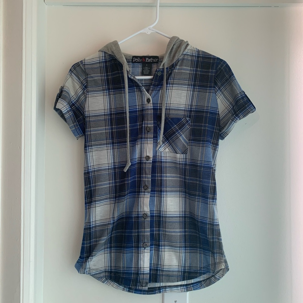 Blue plaid tee shirt